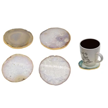 

4 pcs Natural Sliced Dyed Slices Crystal Slice Coasters Gold Edge Jewelry Making