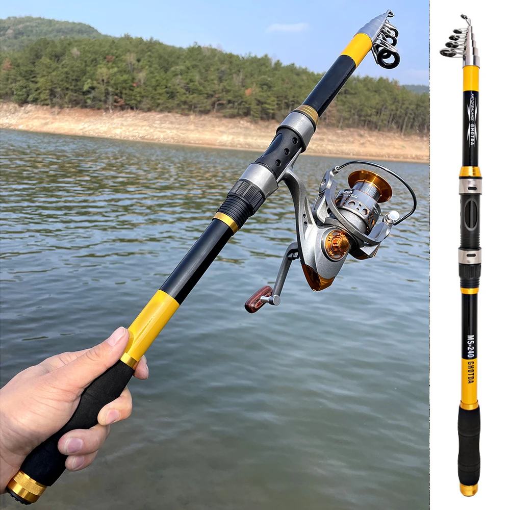 2.1m 2.4m 2.7m 3.0m 3.6m Telescopic Fishing Rod And Reel Combo Set Spinning Fish 