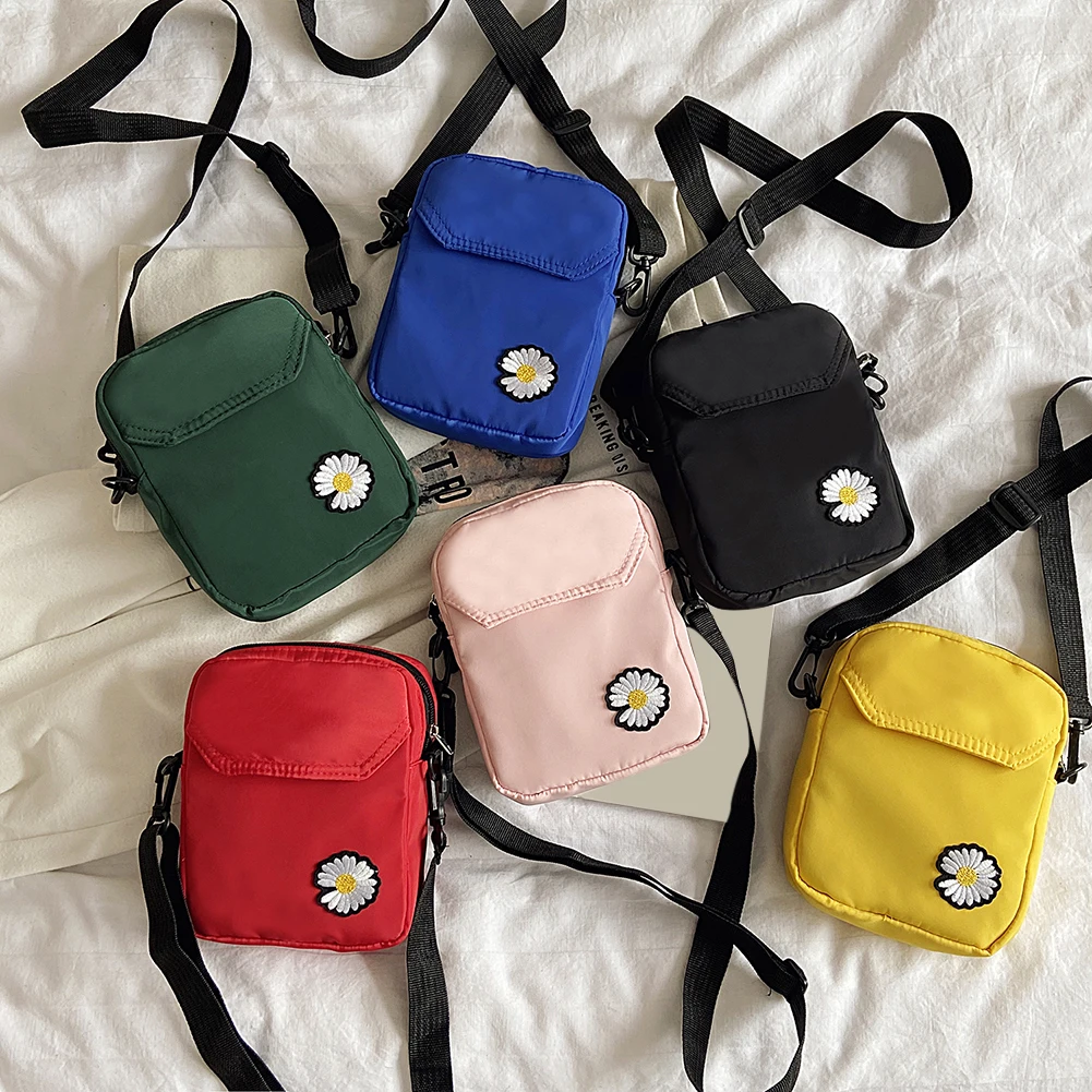 Women Small Crossbody Bags Casual Classic Texture Creative Delicate Chic Nylon Daisy Female Zipper Shoulder Phone Pouch