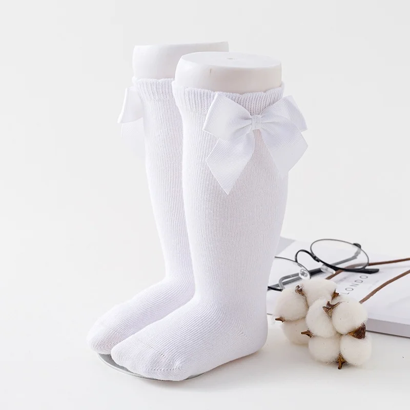 Kids Socks Toddlers Girls Big Bow Knee High Long Soft Cotton Lace Baby Kniekousen Meisje Children Clothing