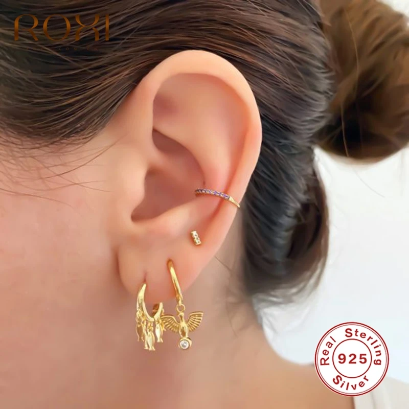 

ROXI INS Drop Peace Dove White Zircon Crystals Round Hoop Earrings for Women Girls Wedding Earrings Silver 925 Jewelry Brincos