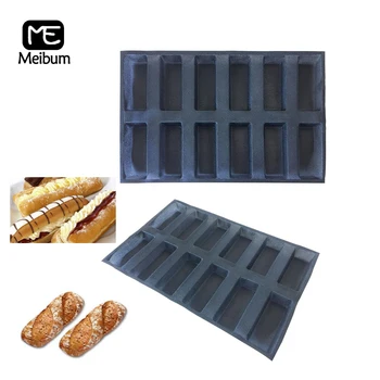

Black Porous 12 Cavity Silicone Mold Long Loaf Square Bread Hot Dog Pan Baguette Eclair Tray Non Stick Bakeware Baking