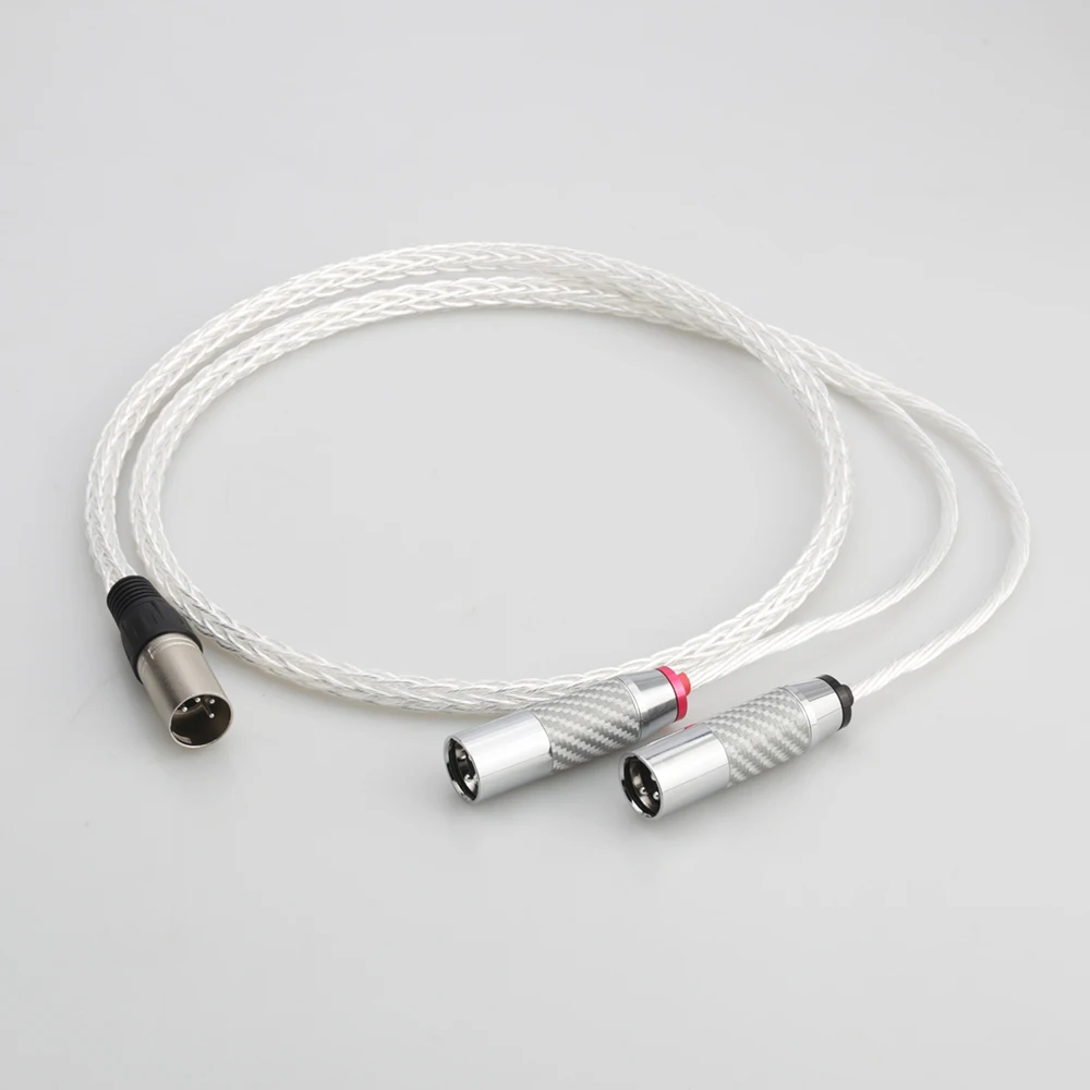 Audiocrast 8ag silver plated 4 pin XLR Male to 2x 3 pin XLR Male Balanced cable Headphone Audio Adapter