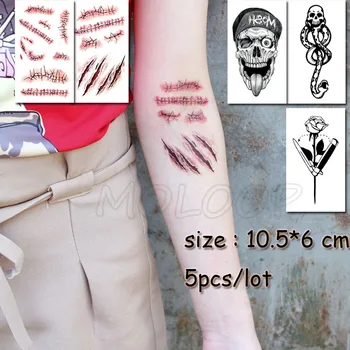 

Temporary Tattoo Sticker skull scar knife waterproof fake Tatto Water Transfer flash Tatoo girl woman kid small size sell in lot