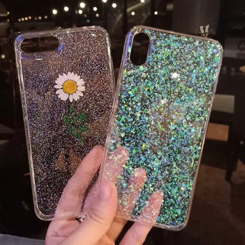 Высушенные цветочные блестки стразы блестящий чехол для iPhone X XS Max XR прозрачный