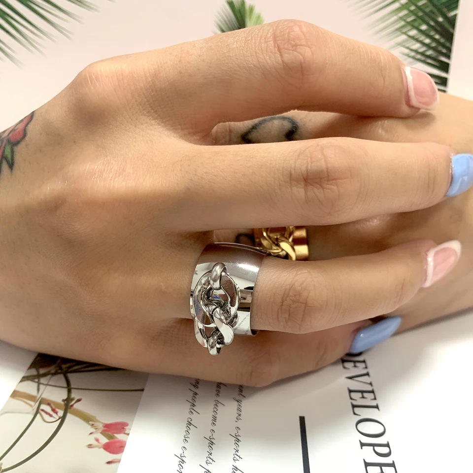 Fashion 18 k Creative Brand Multilayer Stainless Steel Rings for Women Charm Metal Golden Finger Charm Ring Jewelry Party Gift