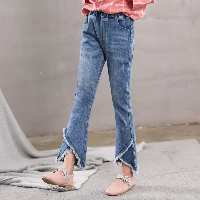 Girls Elastic Waist Denim Flare Pants 