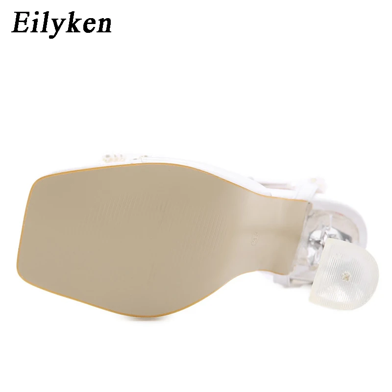 Women High Heels Sandals Summer Perspex Crystal Square Toe Pearls String Bowknot Party Wedding