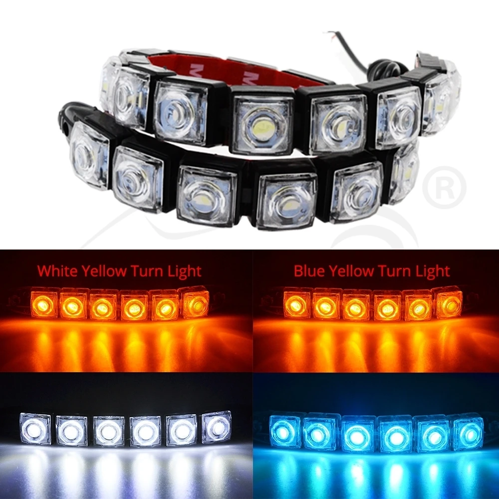 Hviero DRL Daytime Running Lights 6LED Red Blue Green White Waterproof Bright Flexible Driving Fog Bulb Warning Lamp DC 12V Auto Led