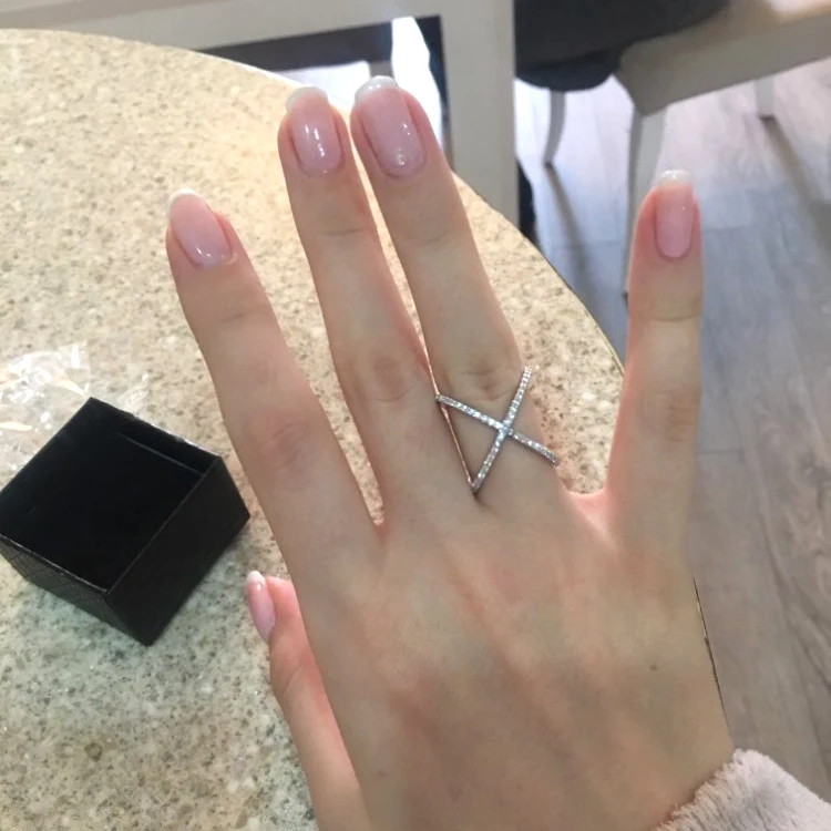 Роскошные AAA кубического циркония микро проложить установки большой Х образный палец кольцо Мода потрясающий крест ювелирные изделия для женщин аксессуары CRP178E