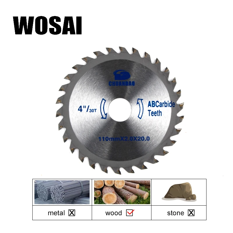 WOSAI 10 мм * 2 0*20 4 "/30T TCT режущий диск для дерева с твердосплавным наконечником DIY и