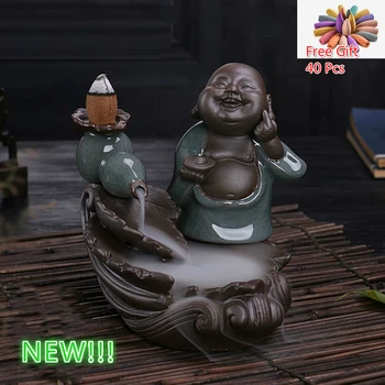 

Incense Burner Incense Purple Sand Maitreya Monk Back Incense Burner Home Creative Ceramic Aromatherapy Lotus Incense Decoration