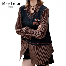 Max LuLu Роскошные корейские модные женские панк Осенние Топы и блузки женские черные полосатые рубашки Женская Лоскутная одежда размера плюс