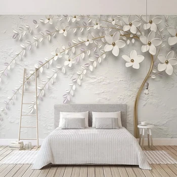 

Custom Photo Wallpaper White 3D Stereo Embossed Flower Tree Mural Bedroom Bedside Wall Painting Living Room TV Background Decor
