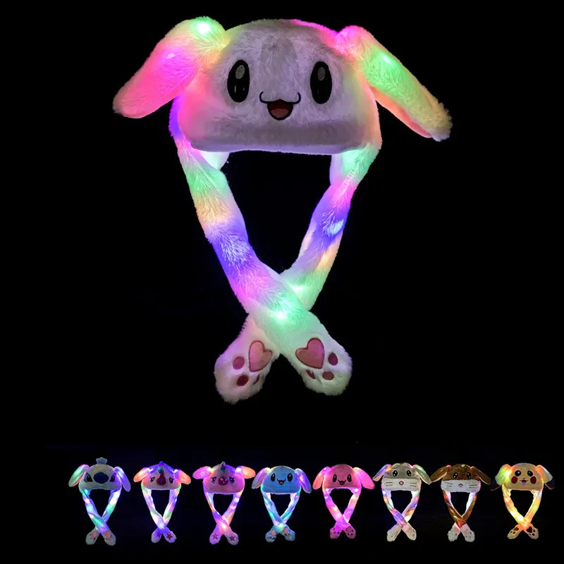 

Hat with Light Moving Unisex Rabbit Ears Children Girls Boys Winter Cap Shine Cute Plush Cute Baby Luminous Hats Flash lights