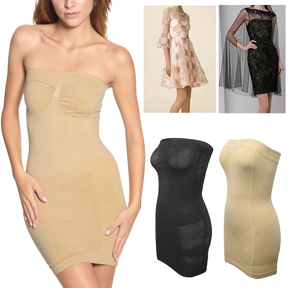 Women Invisible Shaping Dress Strapless Anti Slip Tummy Control Wedding Bottoming Dress Seamless Body Shaper