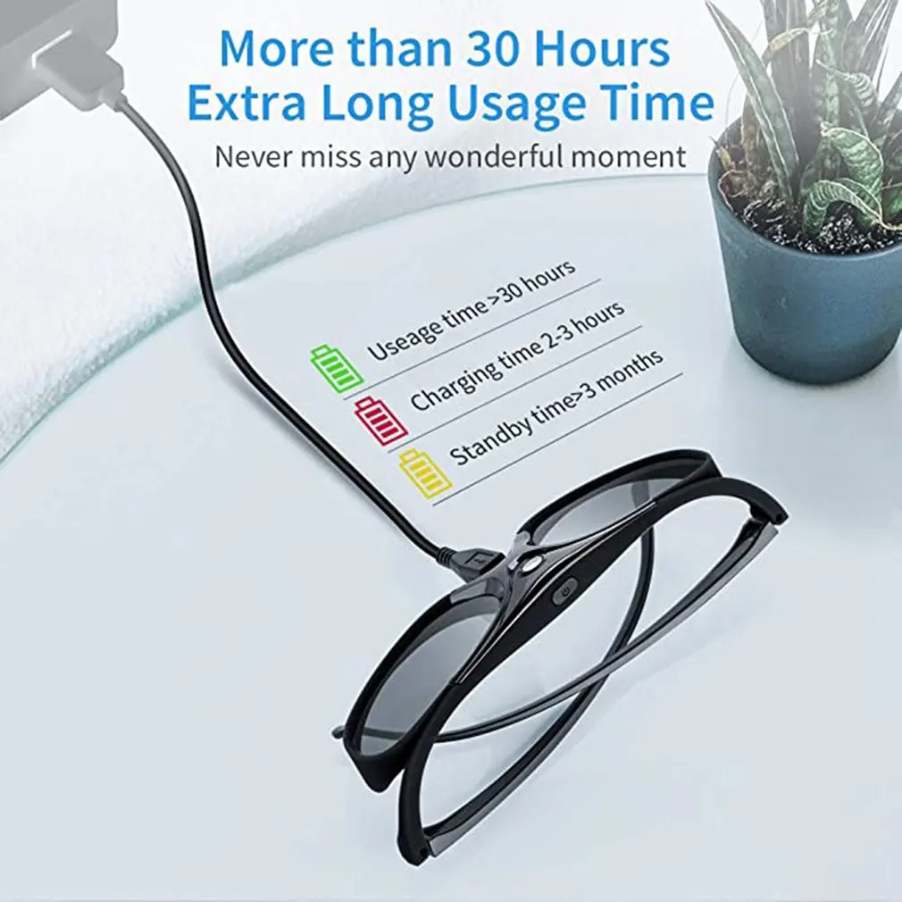 DLP Link 3D Glasses Active Shutter Eyewear Rechargeable Glasses Circular Glasses For DLP 178° Wide Viewing Angle 3D Projectors