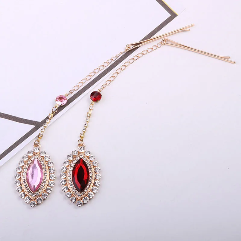 High Quality Red Pink Elegant India Style Crystal Hairpin Clips Forehead Pendant Jewelry Bride Noiva Bridal Wedding Headwear Jewelry Accessories Hair Accessory Hair Clip Hair Headdress Bridal Headwear