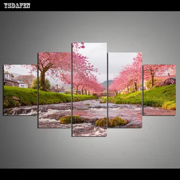 

5 Pieces Canvas Wall Art Cherry blossoms Painting Canvas For Living Room Wall Module Painting Mural Art NR-256