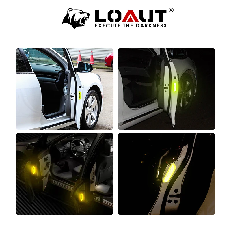 JGAUT 4 pcs Waterproof Car Door Window Reflective Stickers Strip Tape with OPEN Night Safety Warning Light Accessories