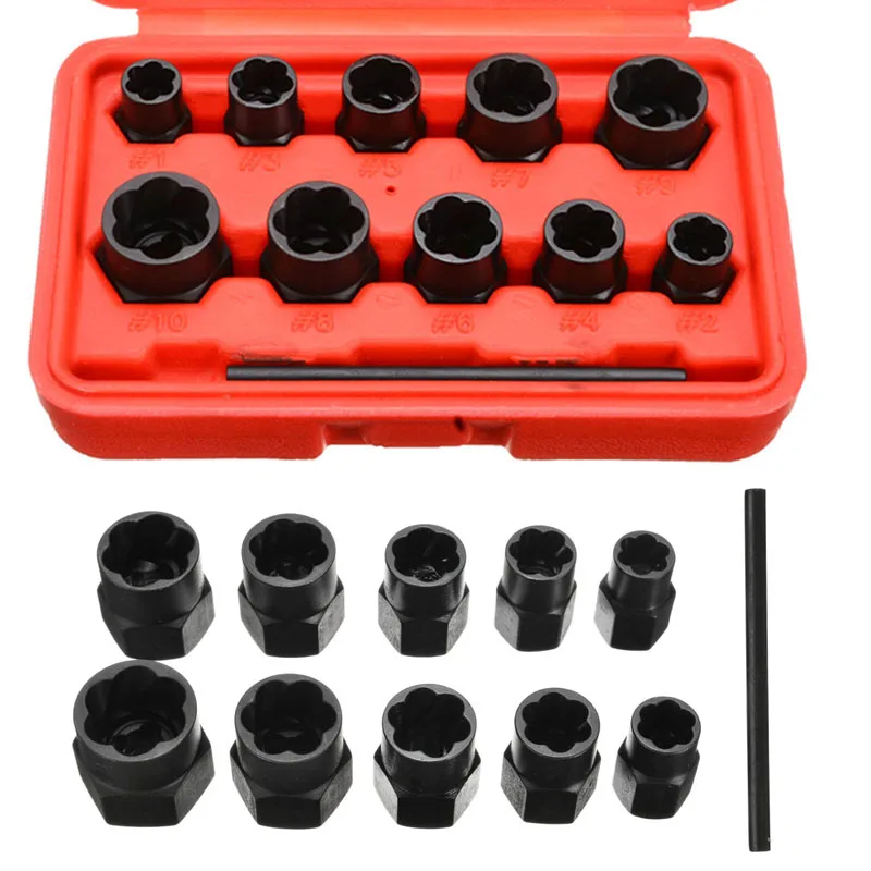 

11pcs Car Auto Damaged Lug Nut and Screw Bolt Remover Twist Socket Set Extractor Tools
