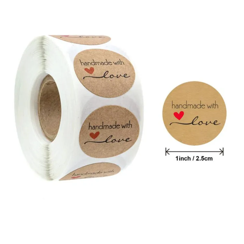 500Pcs/Roll "HANDMADE WITH LOVE" Sticker For Envelope Sealing Labels Party Jewelry Making Package Display Accessories Wholesale 