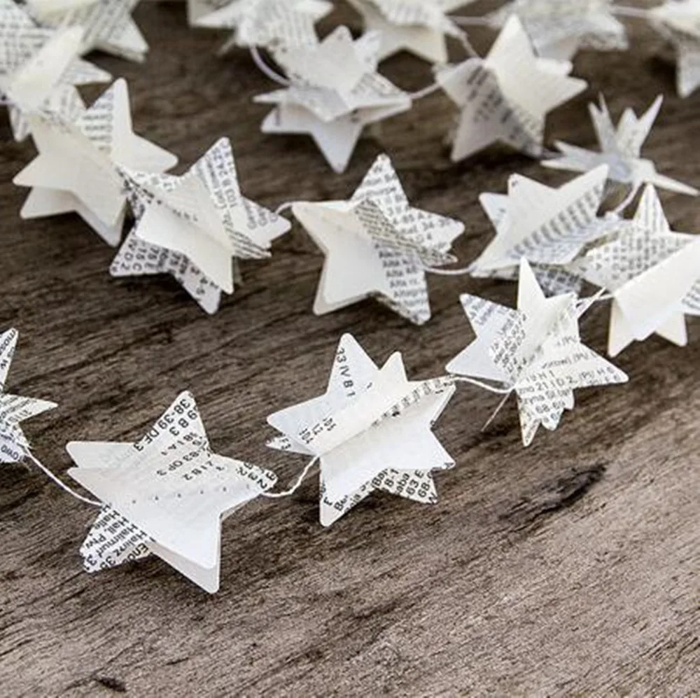 2M Paper Star Garland Hanging 3D Paper Pentagram Floral String String Chain Handmade Paper Stars Wall Hanging Home Chritmas Deco