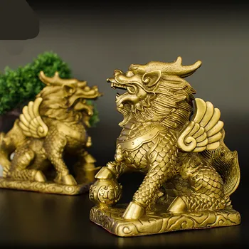 

2Pcs/set Feng Shui Golden Brass Chi Lin/Kylin Wealth Prosperity Statue Home Decoration Attract Wealth and Good Luck R173