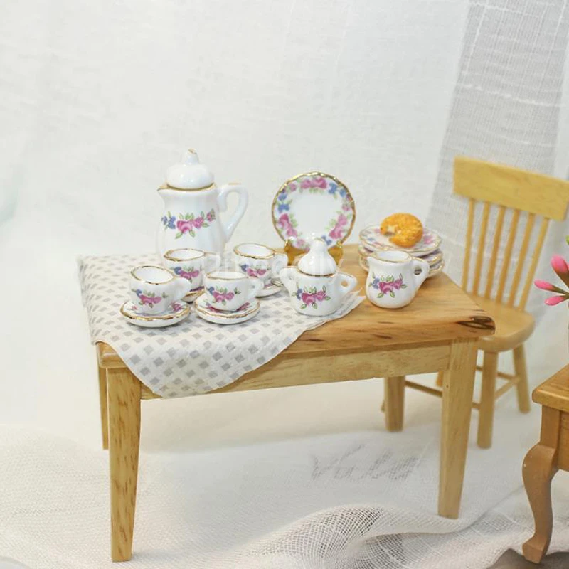 ドールハウス磁器ティーカップセット、シミュレーションプレイ、ミニ