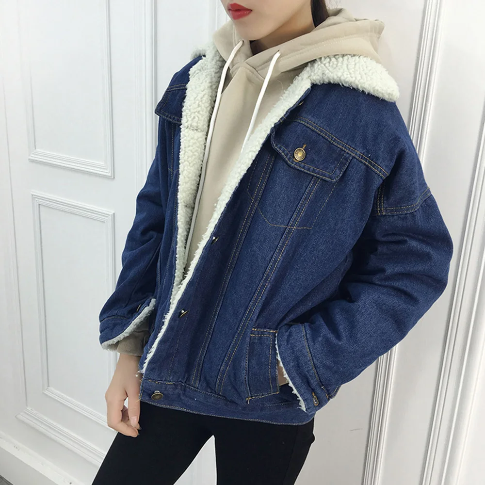 Women Lambswool Jean Coat Wide Denim 