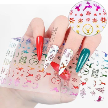 

Christmas Nail Art Stickers Laser Winter Snowman Nails Decals Self Adhesive Sticker Manicure Decoration Tool