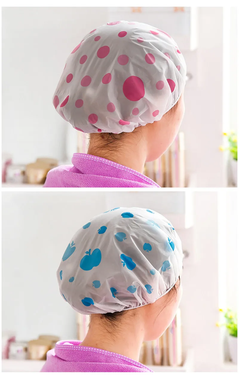 1 Pcs Mrosaa Color Random Dot Waterproof Shower Cap Thicken Saunas Bath Hat Bathing Cap for Women kids Hair Protective Cap