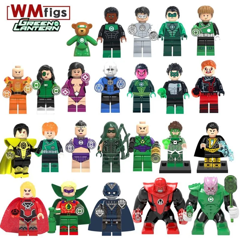 

Red White Green Lantern Arrow Lex Luthor Kilowog Atrocitus Black Adam Hand DC Building Blocks Toys for Children Gift