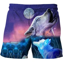 2021 Men And Women Children 3D Animal Print Wolf Head Factory Direct Summer Loose Fashion Casual Beach Pants Shorts