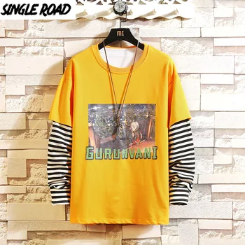 

SingleRoad Man's Sweatshirt Men 2020 Sweatshirt Oversized Harajuku Yellow Side Striped Japanese Streetwear Sweatshirts For Men