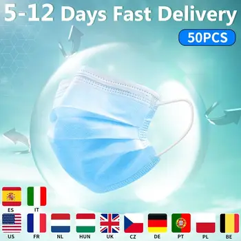 

Fast Delivery Hot Sale 3-layer Mask 50pcs Face Mouth Masks Non Woven Disposable Meltblown Cloth Masks Earloops Masks