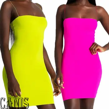 

Hot Women Sexy Casual Mini Evening Halter Sleeveless Club Wear Bodycon Low-cut Backless Spaghetti Strap Sheath Tight Slim Dress