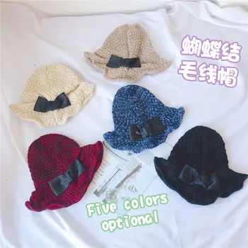 

New Children Girls Hat Mohair Earmuff Autumn and Winter Baby Solid Color with Bow Tie Hats Toddler Kids Fashionable Hat