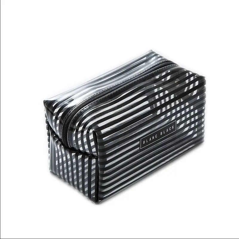 

2019 Fashion Waterproof Transparent Makeup Bag Fashion Striped Zipper Cosmetic Organizer Women Travel Toiletry Bag
