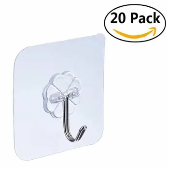 

20PCS Adhesive Sticky Hooks Heavy Duty Wall Seamless Hooks Hangers Transparent