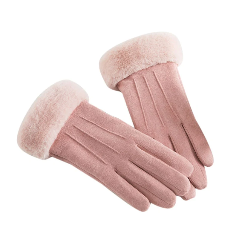 Новые женские замшевые теплые перчатки с сенсорным экраном двойные бархатные толстые зимние перчатки женские шерстяные флисовые варежки ветрозащитные перчатки - Цвет: F