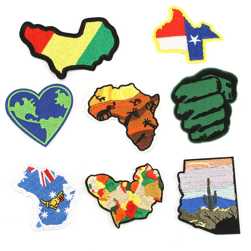 

Flag Map Patch Iron on Patches for Clothing Heat Transfer Stripe Sew on Sticker on Clothes Embroidered Patches for Garment DIY G