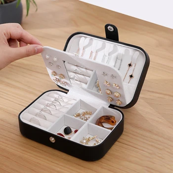 

Protable Leather Jewelry Storage Box Travel Jewelry Organizer Ring Earrings Necklace Box Women Cosmetics Beauty Container Case