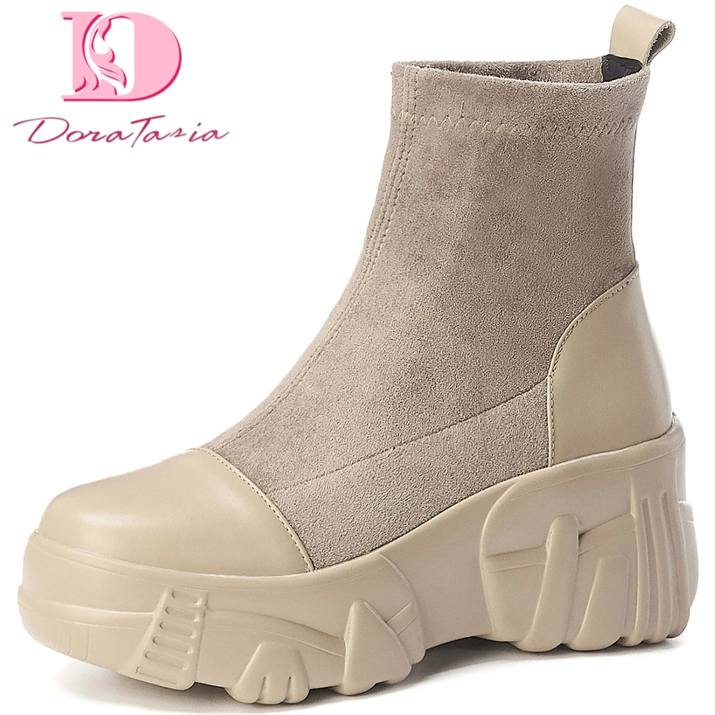 

Doratasia 2020 leisure leather and elastic fabric brand comfortable ankle Boots Woman Shoes Women Sock Boots female sneakers