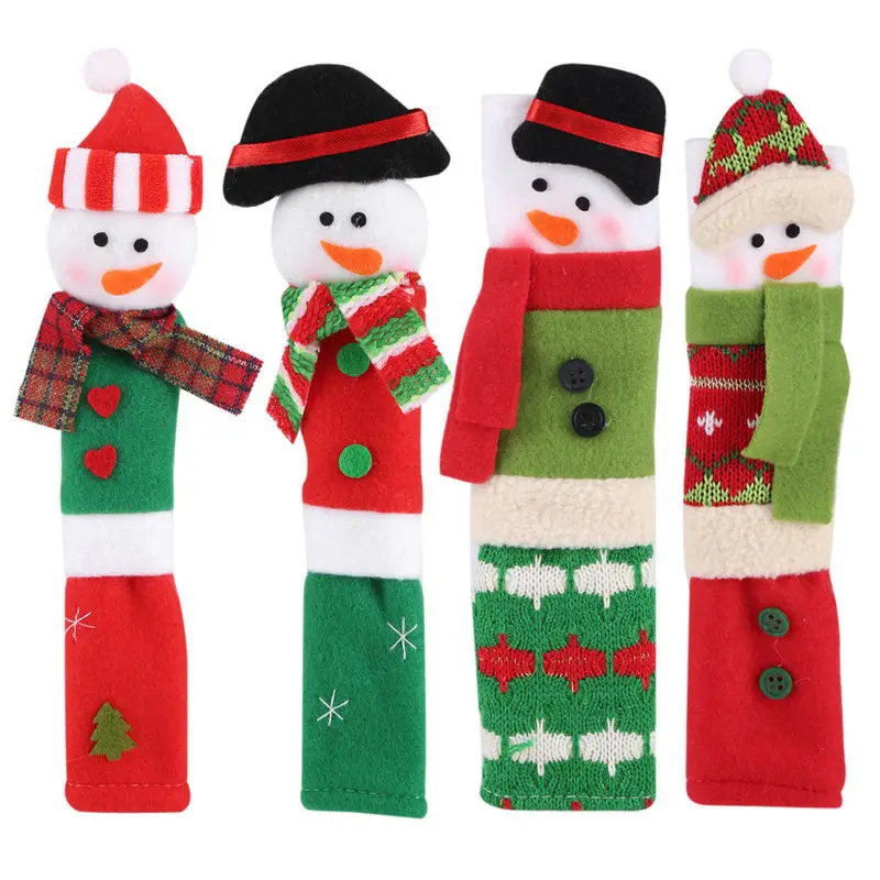 

3 PCS/set Christmas Snowman Theme Protective Cover Refrigerator Door Microwave Oven Handle Cover Christmas Decorations for Home