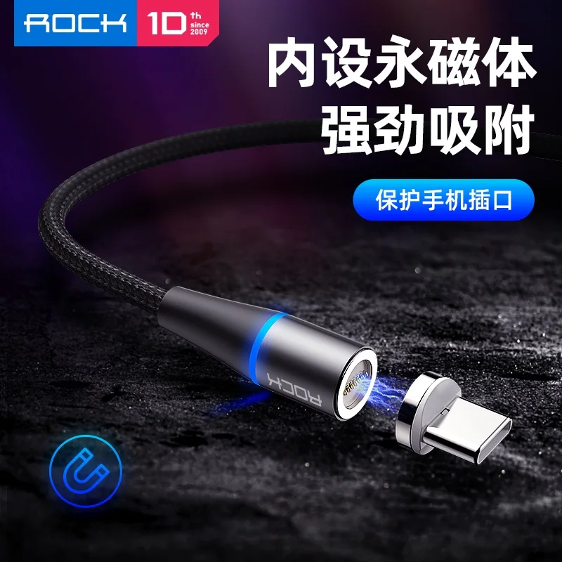 ROCK 3 в 1 комплект Магнитный светодиодный usb-кабель для iPhone X Xr Xs Max Xiaomi 9 8 Micro USB type C кабель для зарядки провода магнитного зарядного устройства