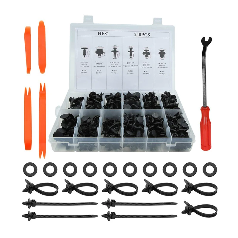 Auto 240pcs Plastic Rivets Fastening Clips Door Trim Panel Screwdriver Push-type
