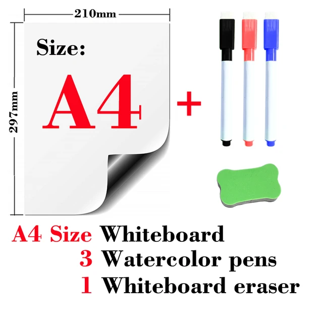 Magnetic soft whiteboard refrigerator stickers erasable memo message board office teaching practice writing board door stickers A4-3Pen1Eraser