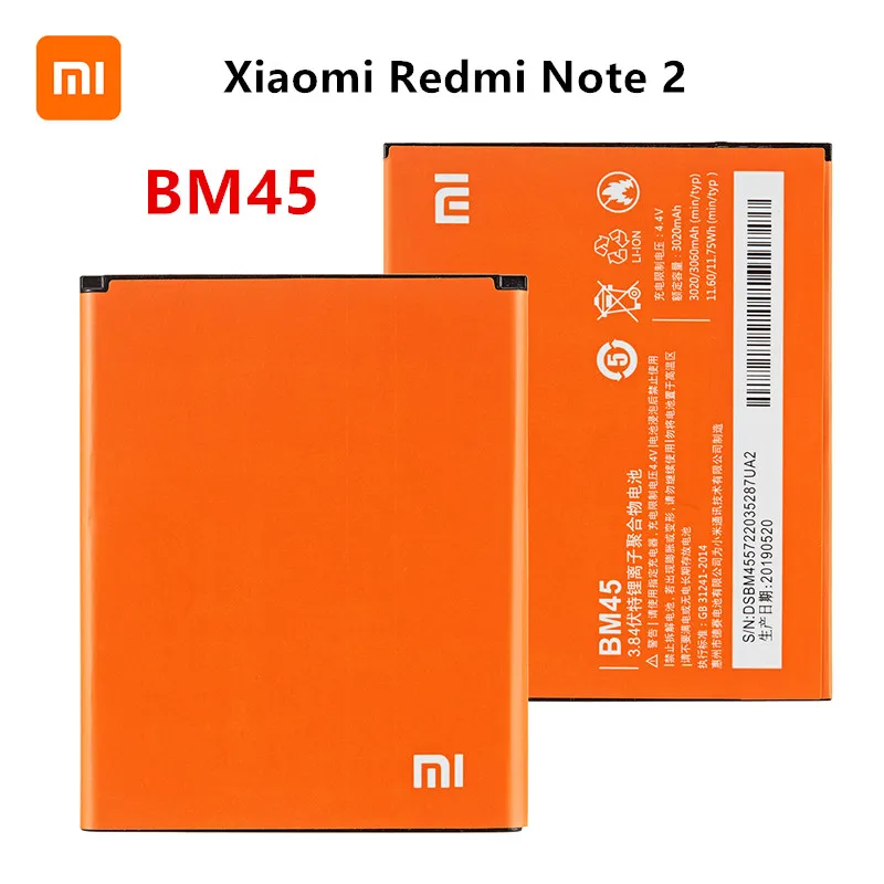 

Xiao mi 100% Orginal BM45 3060mAh Battery For Xiaomi Redmi Note 2 Hongmi Note2 BM45 High Quality Phone Replacement Batteries