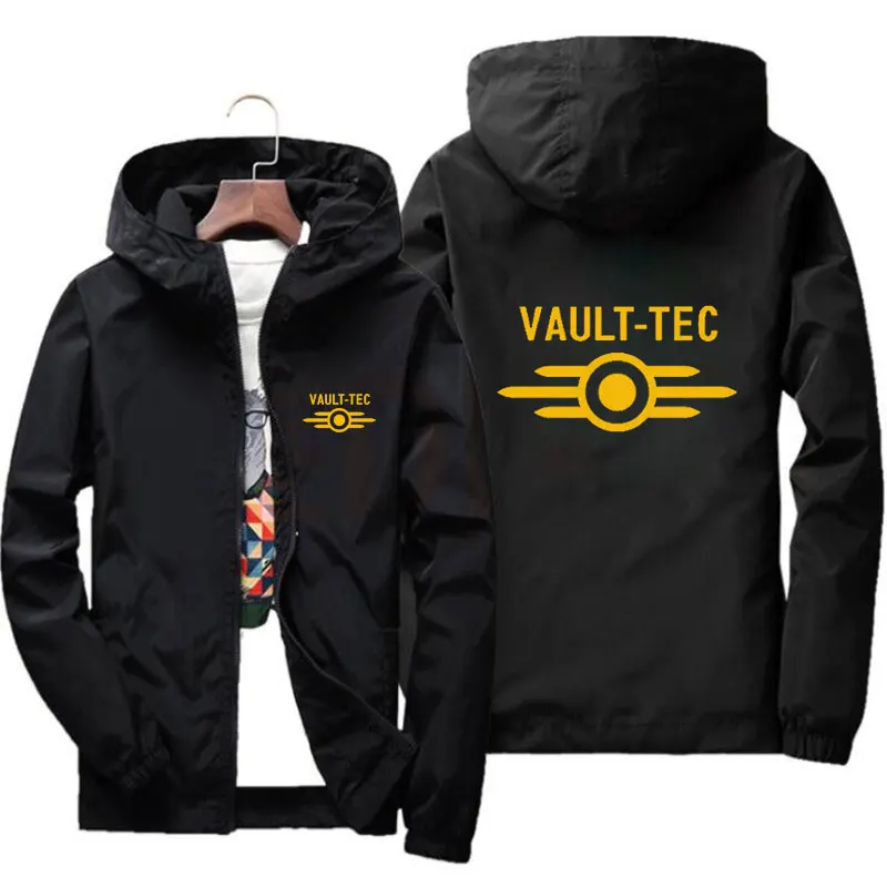 2021 New Arrivals Mens woman Hood Jacket Fashion Vault -Tec logo Gaming Video Game Fallout print Casual Windbreaker Men | Мужская одежда